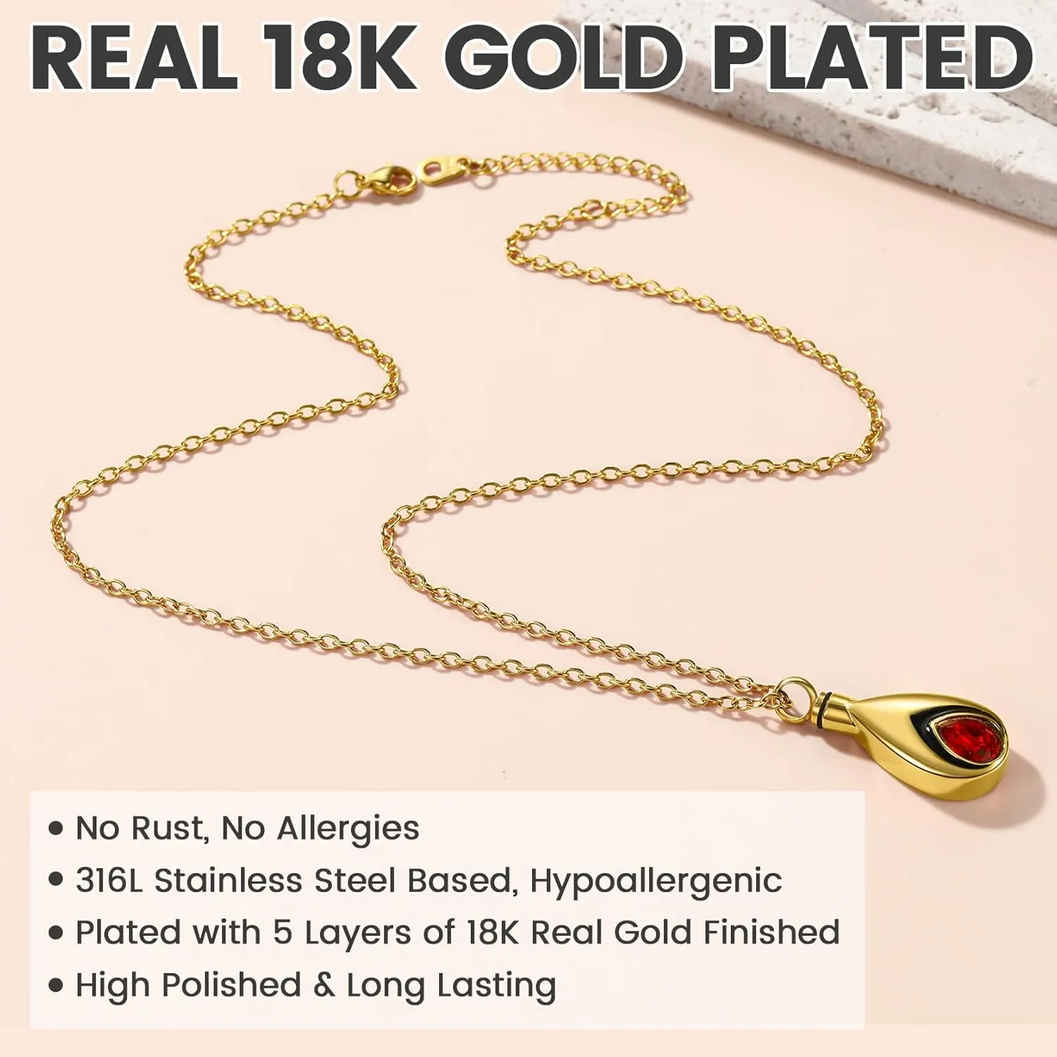 GOLDCHIC JEWELRY Urn Necklace For Ashes with Birthstone For Women, Teardrop Ash Necklaces Memorial Keepsake Jewelry