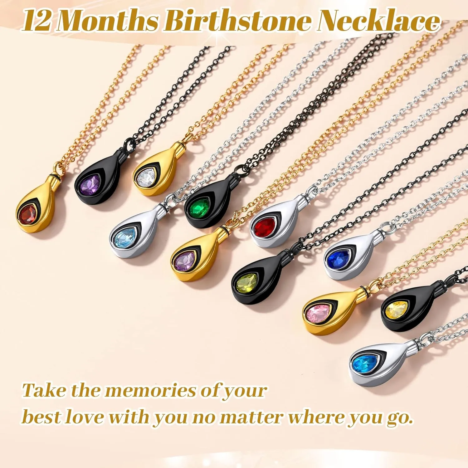 GOLDCHIC JEWELRY Urn Necklace For Ashes with Birthstone For Women, Teardrop Ash Necklaces Memorial Keepsake Jewelry