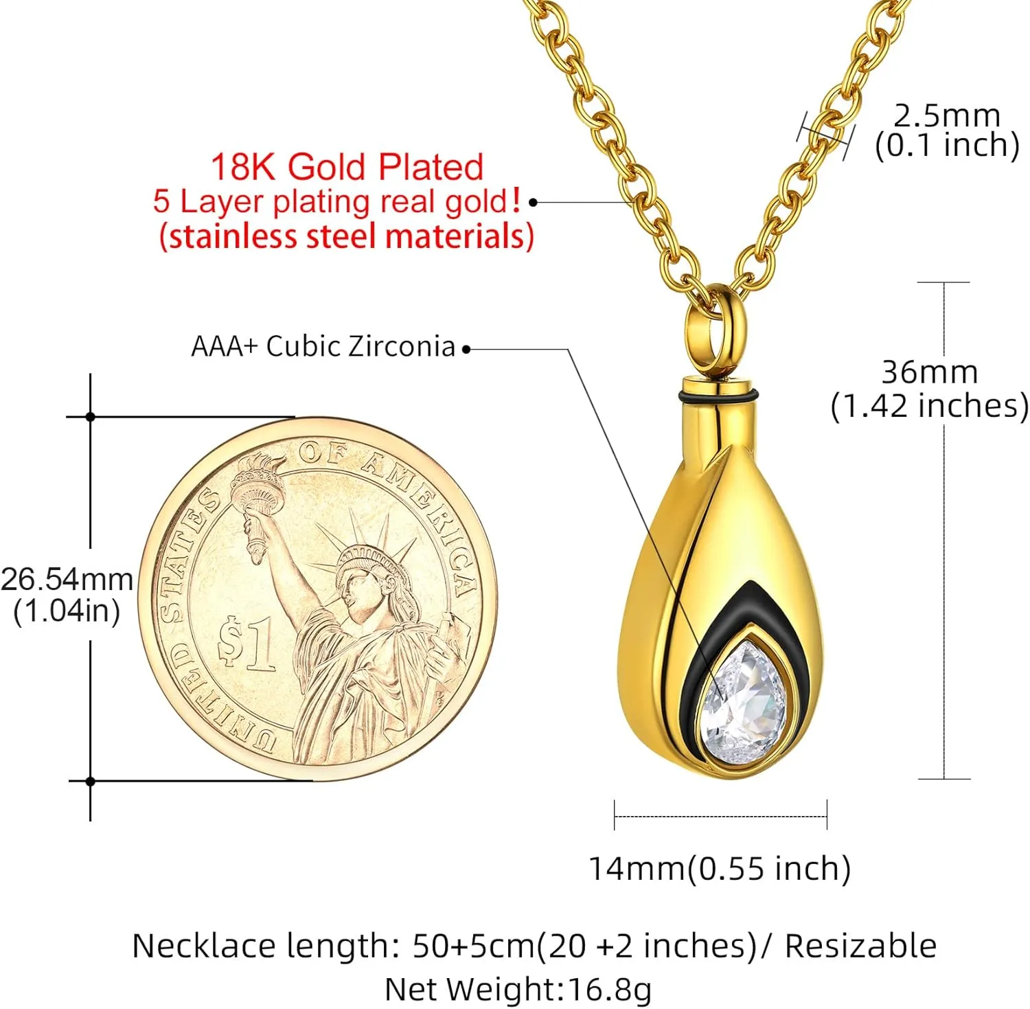 GOLDCHIC JEWELRY Urn Necklace For Ashes with Birthstone For Women, Teardrop Ash Necklaces Memorial Keepsake Jewelry