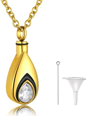 GOLDCHIC JEWELRY Urn Necklace For Ashes with Birthstone For Women, Teardrop Ash Necklaces Memorial Keepsake Jewelry