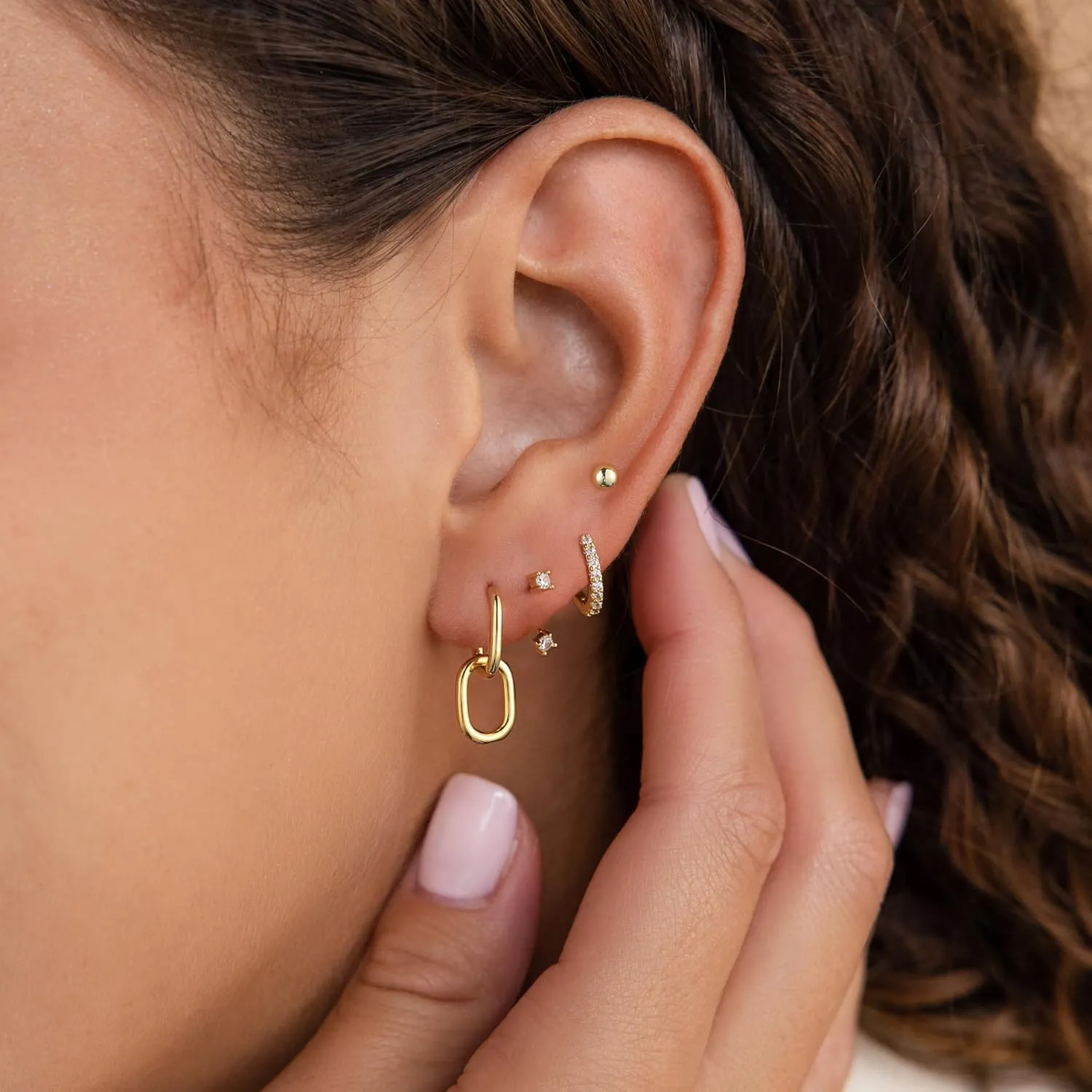 Gold/Silver Hoop Earrings for Women,Dainty 14k Gold/Silver Plated Small CZ Diamond Dangle Drop Earrings for Women Trendy Lightweight Jewelry Set