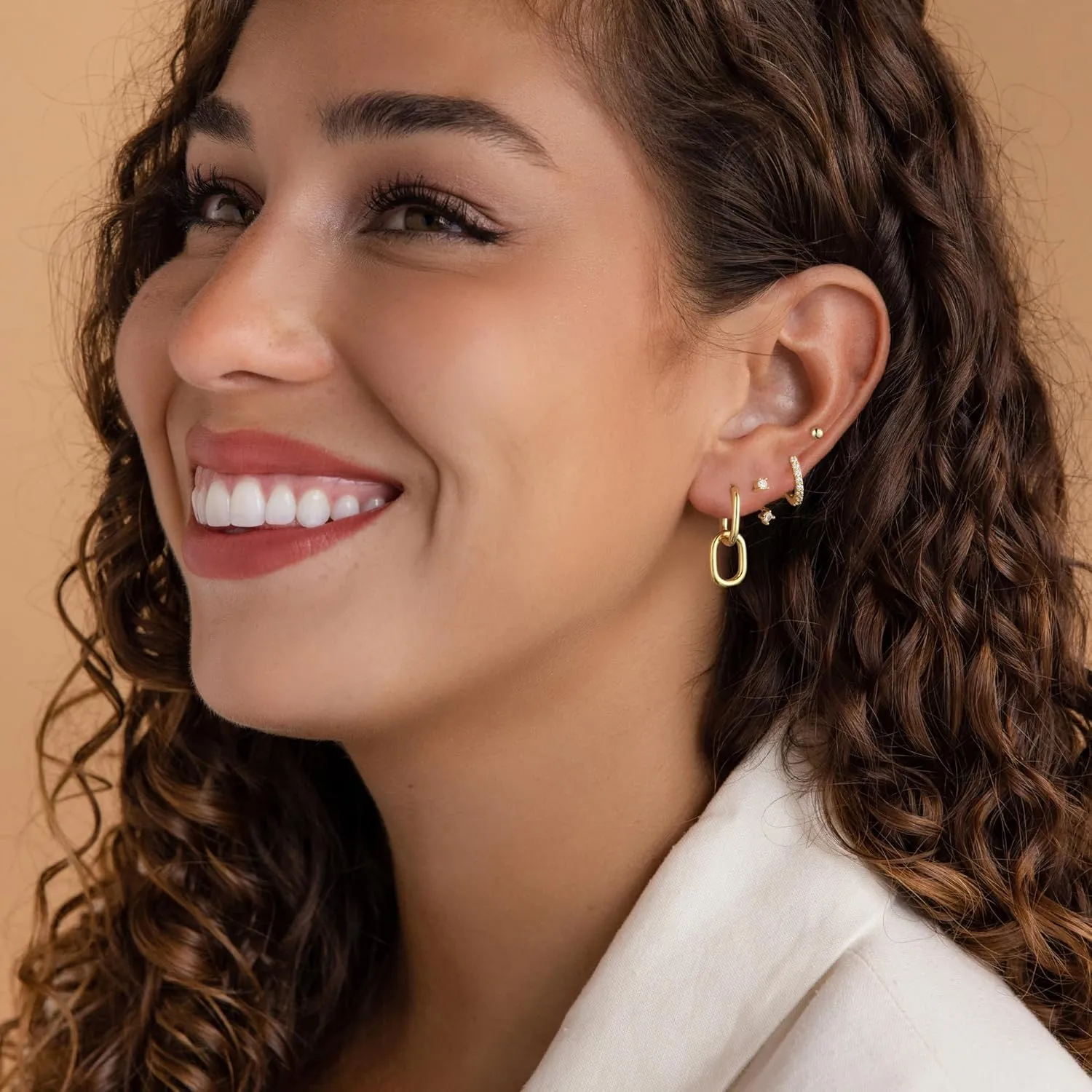Gold/Silver Hoop Earrings for Women,Dainty 14k Gold/Silver Plated Small CZ Diamond Dangle Drop Earrings for Women Trendy Lightweight Jewelry Set