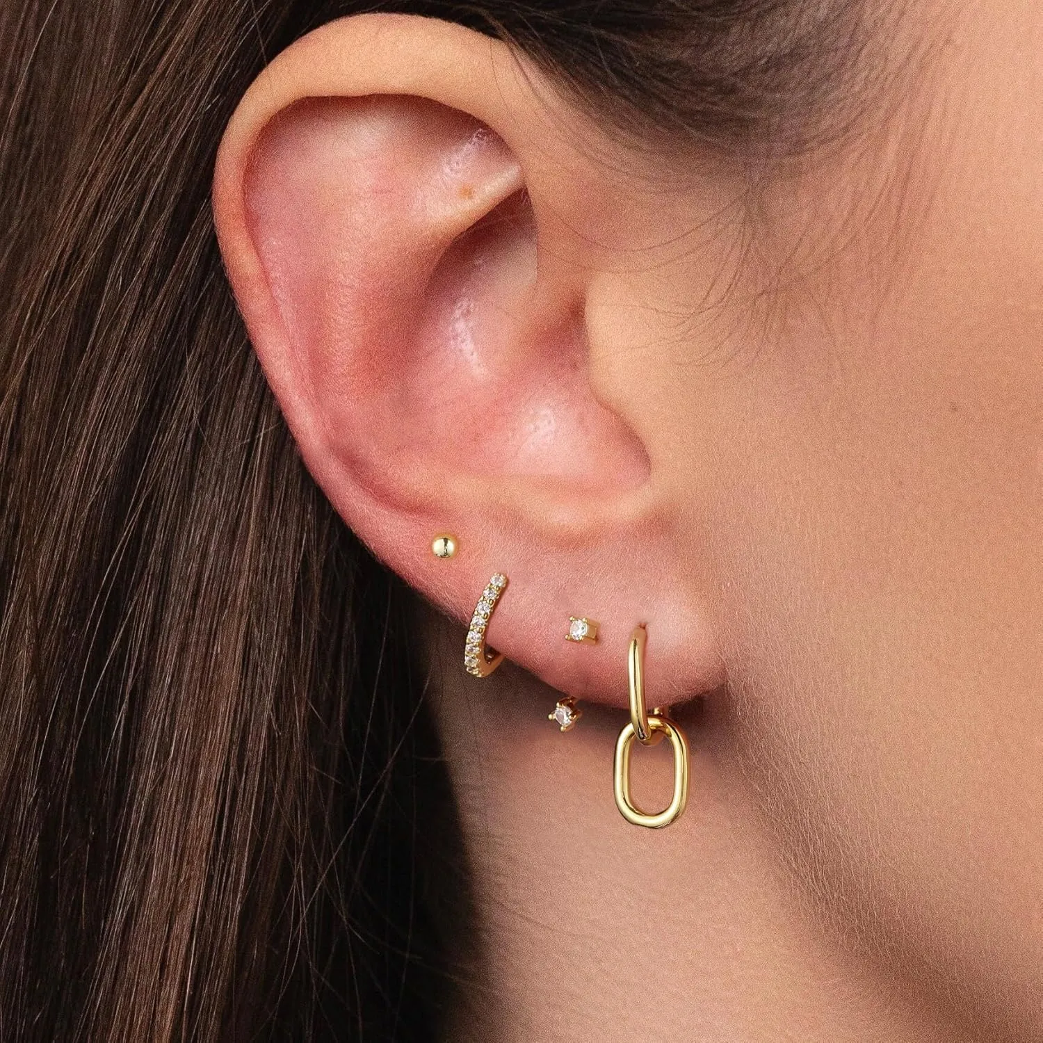 Gold/Silver Hoop Earrings for Women,Dainty 14k Gold/Silver Plated Small CZ Diamond Dangle Drop Earrings for Women Trendy Lightweight Jewelry Set