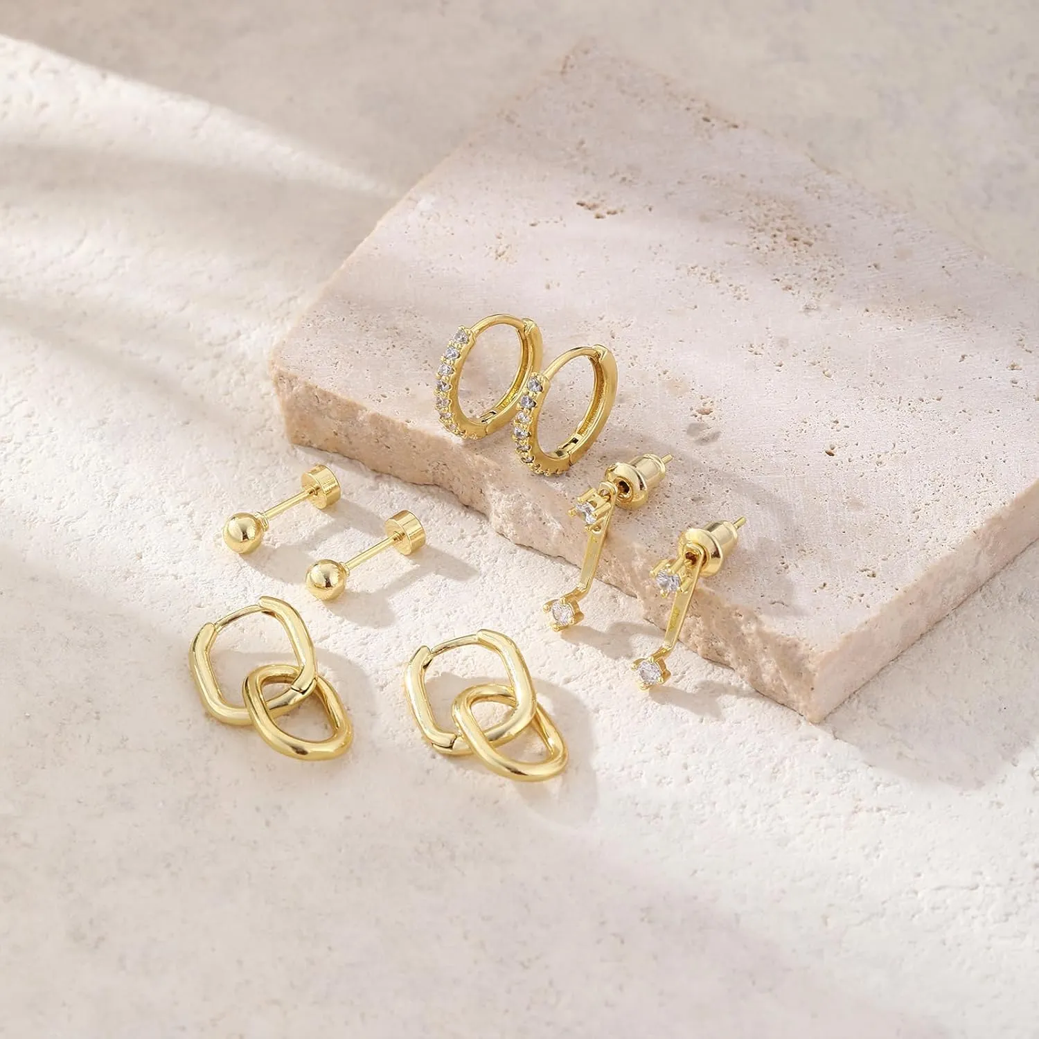 Gold/Silver Hoop Earrings for Women,Dainty 14k Gold/Silver Plated Small CZ Diamond Dangle Drop Earrings for Women Trendy Lightweight Jewelry Set