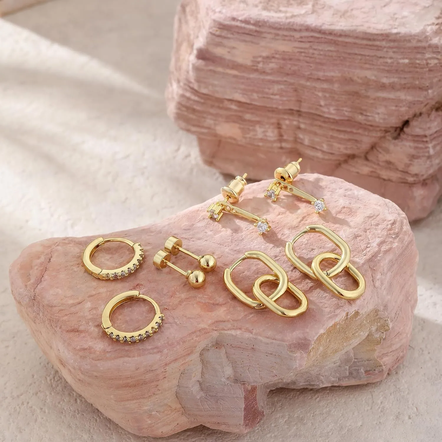 Gold/Silver Hoop Earrings for Women,Dainty 14k Gold/Silver Plated Small CZ Diamond Dangle Drop Earrings for Women Trendy Lightweight Jewelry Set