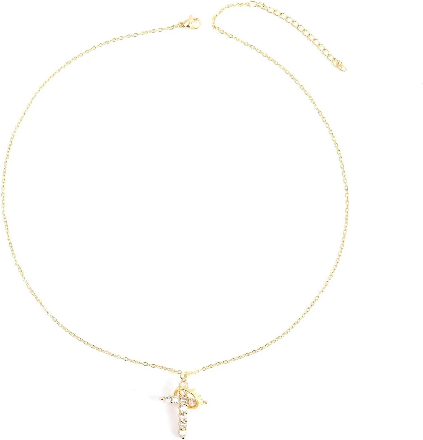 Gold/Silver/Rosegold Plated Cubic Zirconia Cross Necklace for Women,Cross Charm Necklace Waterproof Jewelry for Women
