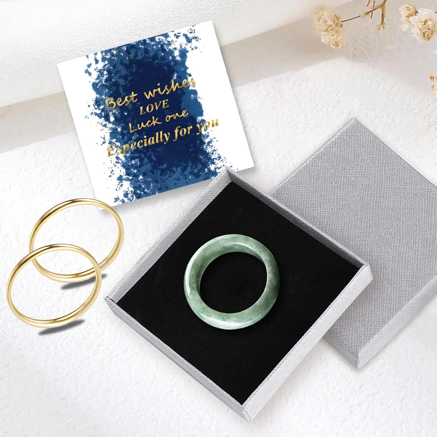 Good Luck Jade Gemstome Wealth AAA Genuine Jadeite Stackable Rings for Women Authentic Healing Plated Gold Real Nature Crystal Jewelry Gifts