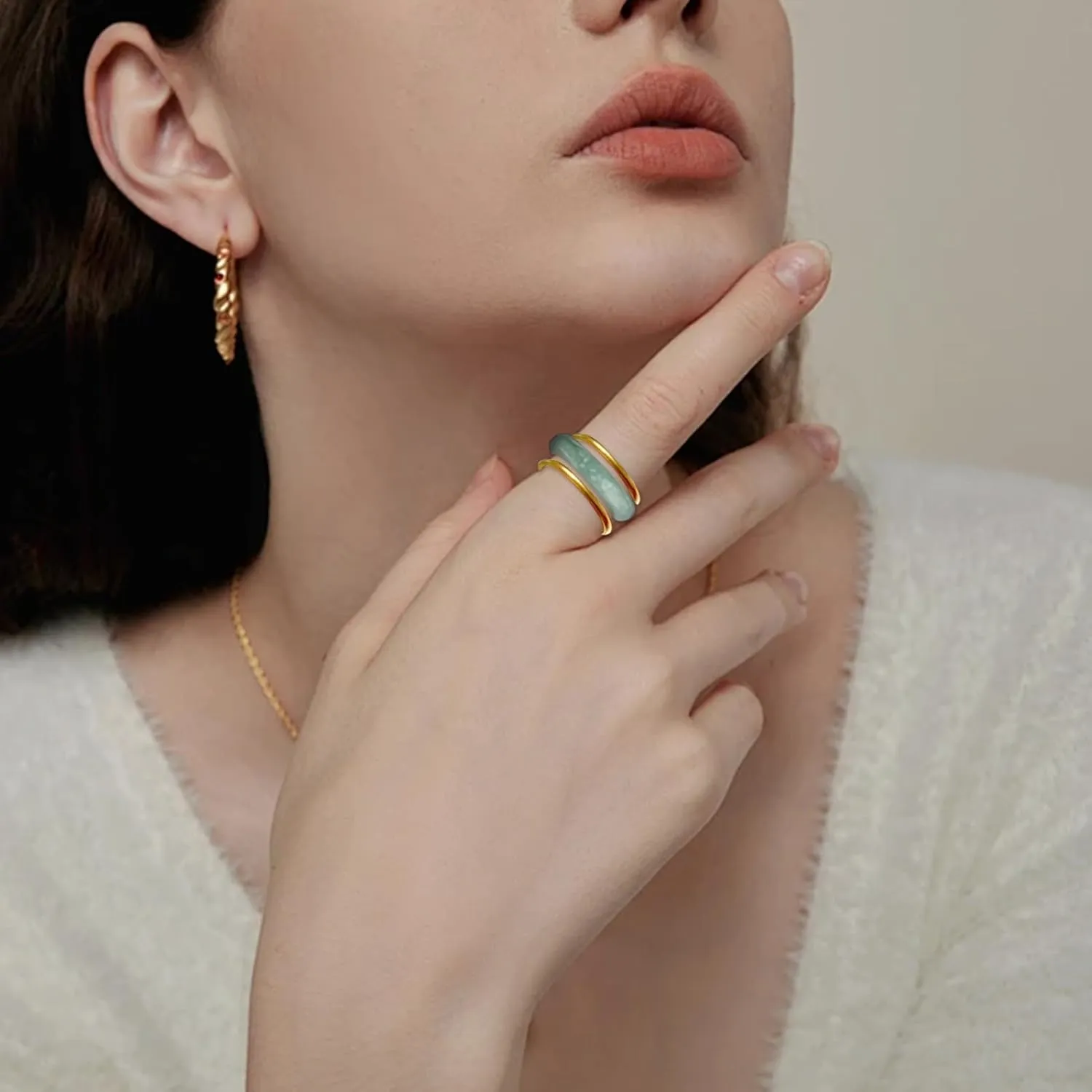 Good Luck Jade Gemstome Wealth AAA Genuine Jadeite Stackable Rings for Women Authentic Healing Plated Gold Real Nature Crystal Jewelry Gifts