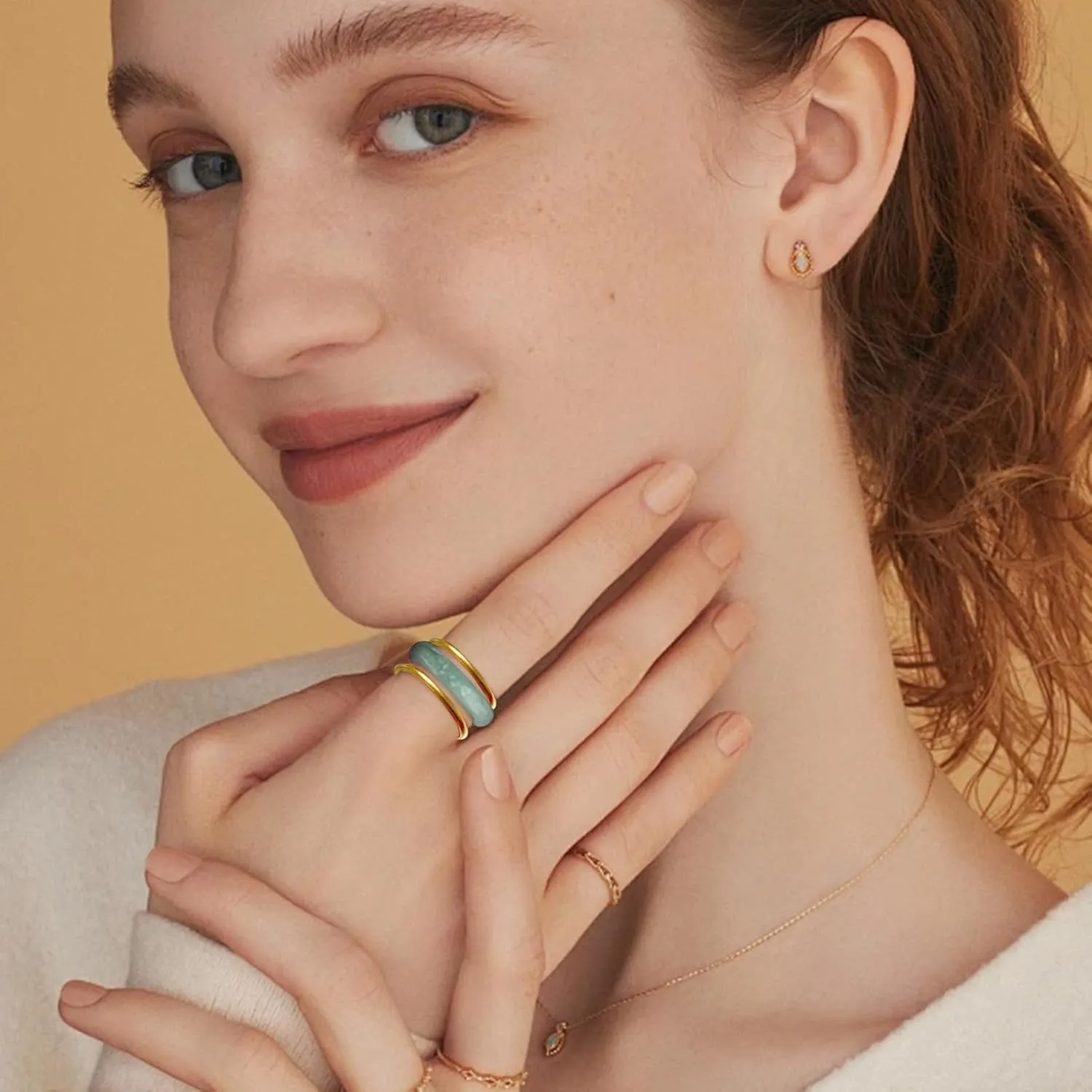 Good Luck Jade Gemstome Wealth AAA Genuine Jadeite Stackable Rings for Women Authentic Healing Plated Gold Real Nature Crystal Jewelry Gifts
