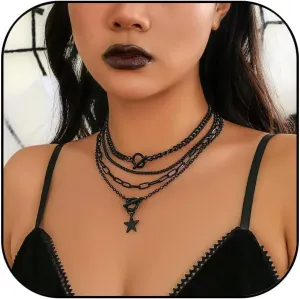 Goth Layered Black Star Choker Necklace Heart Star Coin Choker Adjustable Double Ot Clasp Toggle Necklaces Gothic Punk Emo Necklace Halloween Jewelry Gift for Women