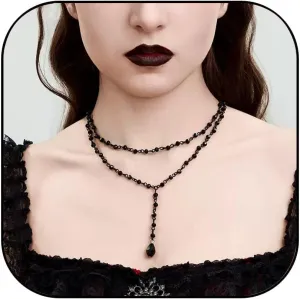Gothic Layered Black Choker Necklace Vintage Gothic Blood Drop Tassel Pendant Necklaces Punk Y Necklaces Halloween Necklace Jewelry for Women