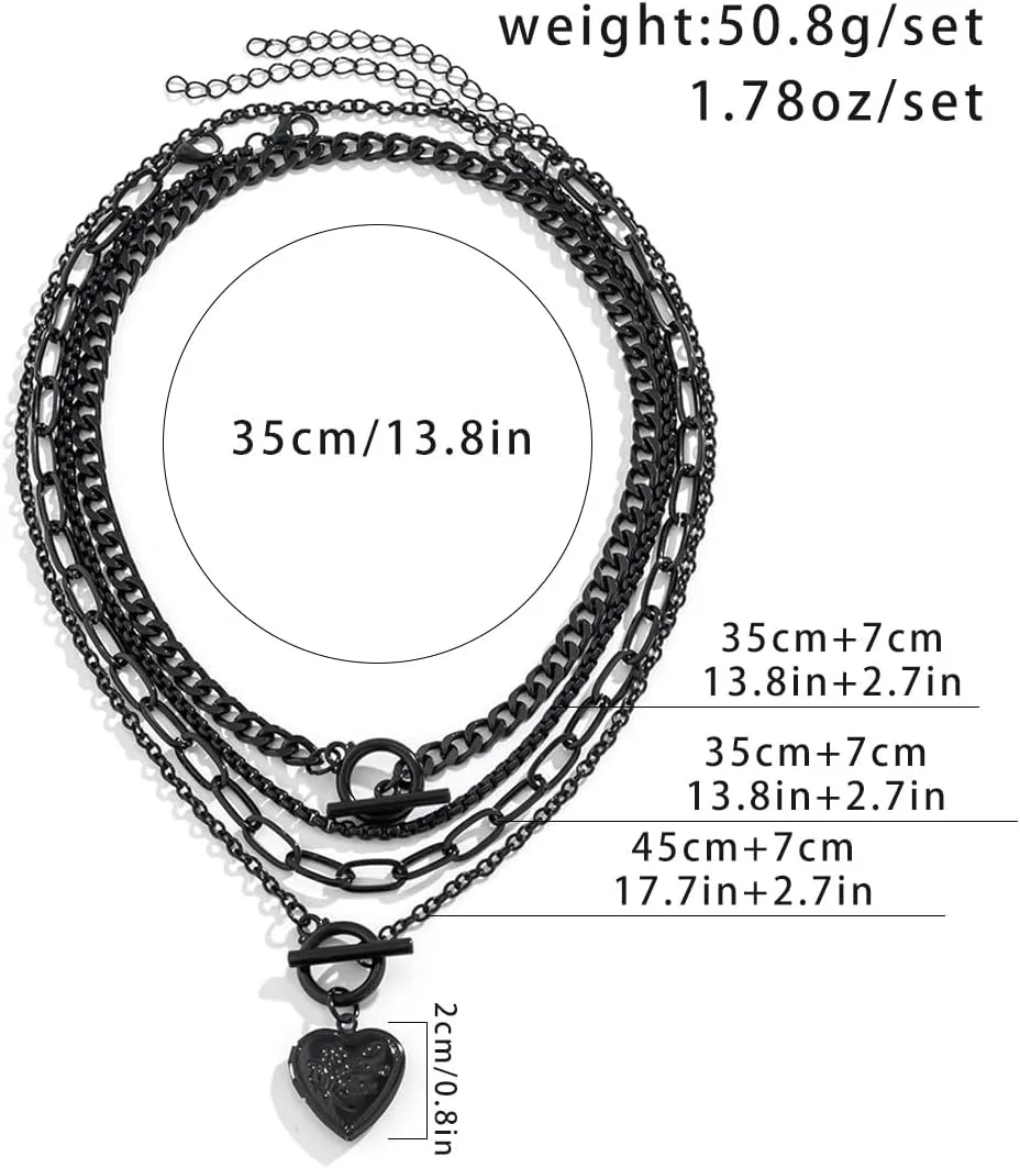 Gothic Moon Necklace Layered Black Star Necklace Punk Gothic Heart Long Necklace Halloween Necklace Multilayered Stacked Necklace for Women