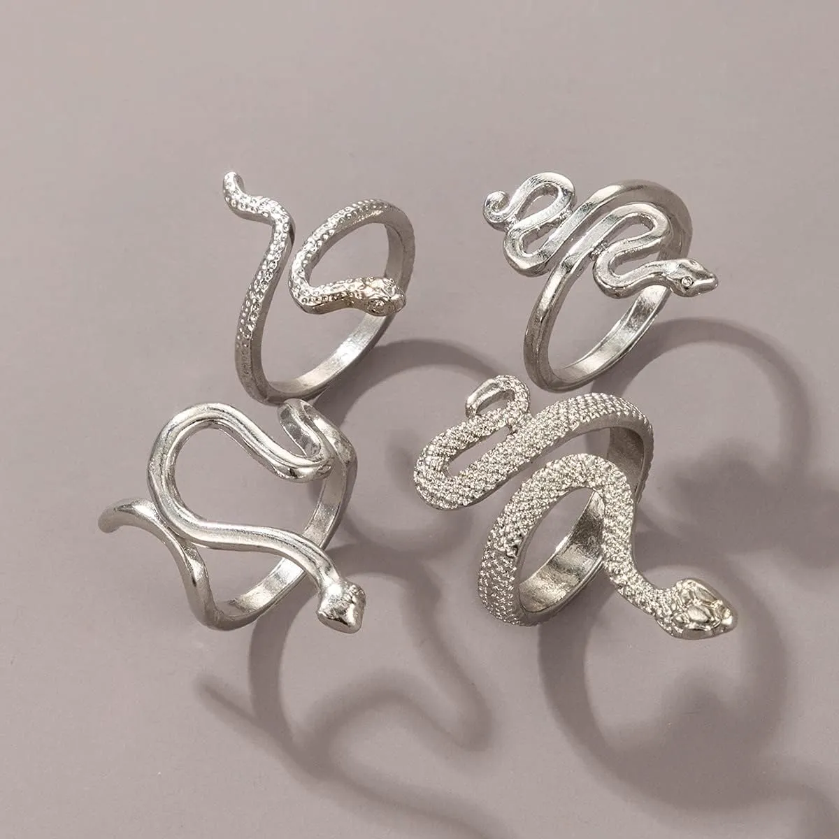 Gothic Snake Ring Set - Adjustable Gold & Silver Snake Rings for Women - Animal Serpent Punk Jewelry