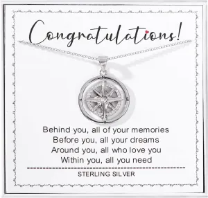 Graduation Gifts for Her, Sterling Silver compass Necklace Pendant, Necklaces for Women, College, High School Graduation Necklace