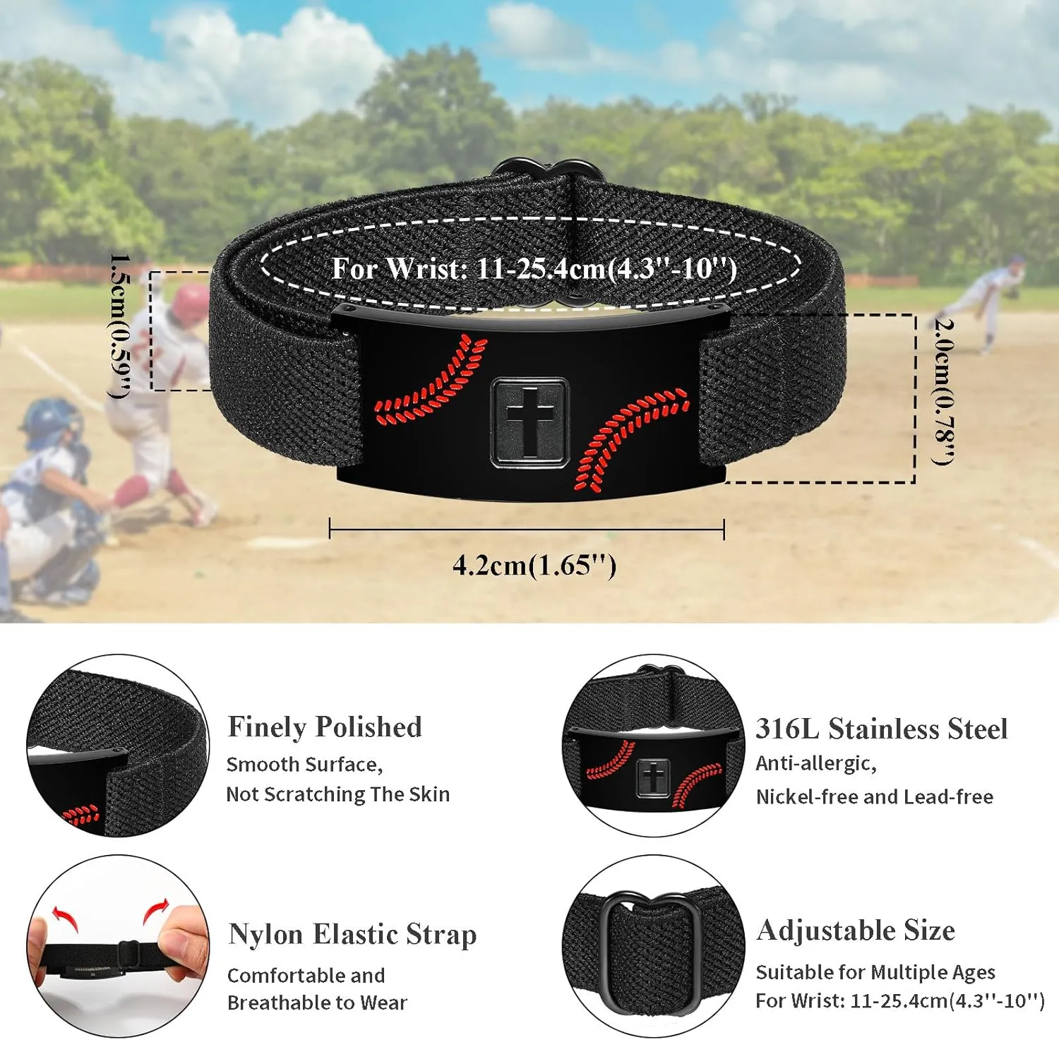 Graduation Gifts for Him Bracelets for Men Boys Baseball Cross Bracelet Elastic Strap Stainless Steel Adjustable Bible Verse Bracelets Baptism Christian Jewelry Graduation Gifts