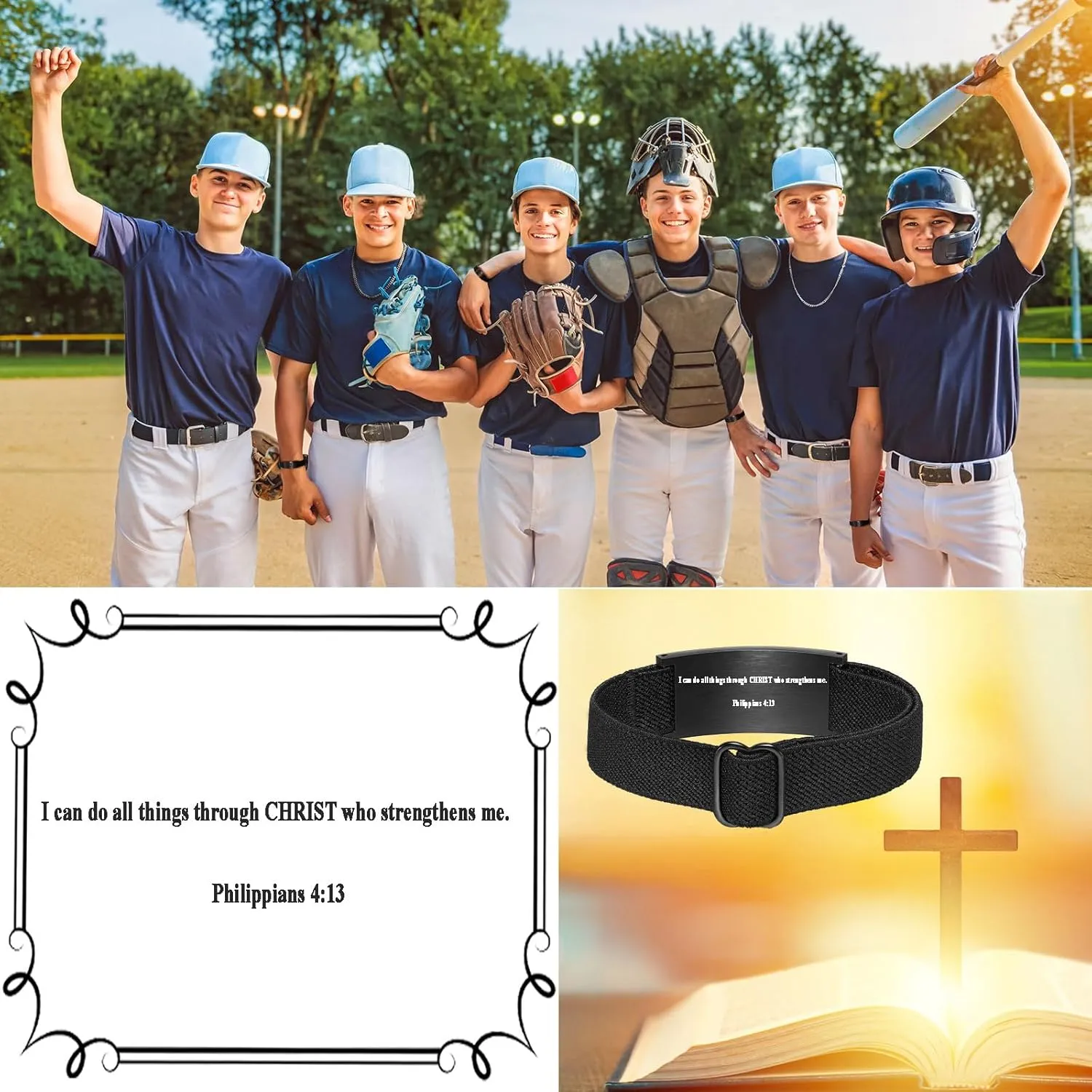 Graduation Gifts for Him Bracelets for Men Boys Baseball Cross Bracelet Elastic Strap Stainless Steel Adjustable Bible Verse Bracelets Baptism Christian Jewelry Graduation Gifts