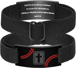 Graduation Gifts for Him Bracelets for Men Boys Baseball Cross Bracelet Elastic Strap Stainless Steel Adjustable Bible Verse Bracelets Baptism Christian Jewelry Graduation Gifts