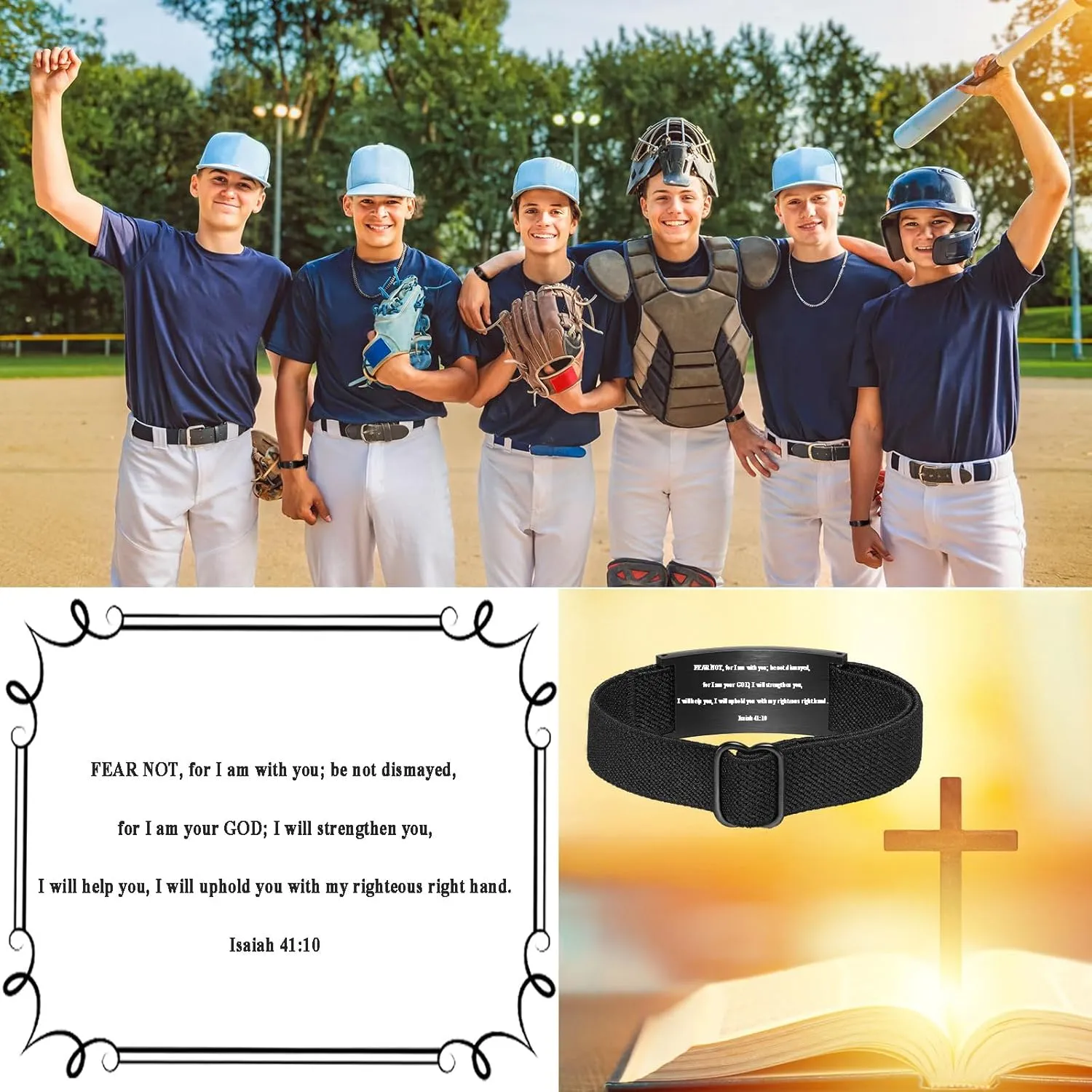Graduation Gifts for Him Bracelets for Men Boys Baseball Cross Bracelet Elastic Strap Stainless Steel Adjustable Bible Verse Bracelets Baptism Christian Jewelry Graduation Gifts