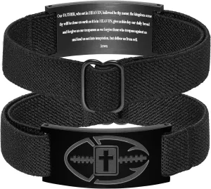 Graduation Gifts for Him Bracelets for Men Boys Football Cross Bracelet Elastic Strap Stainless Steel Adjustable Bible Verse Bracelets Baptism Christian Jewelry Graduation Gifts