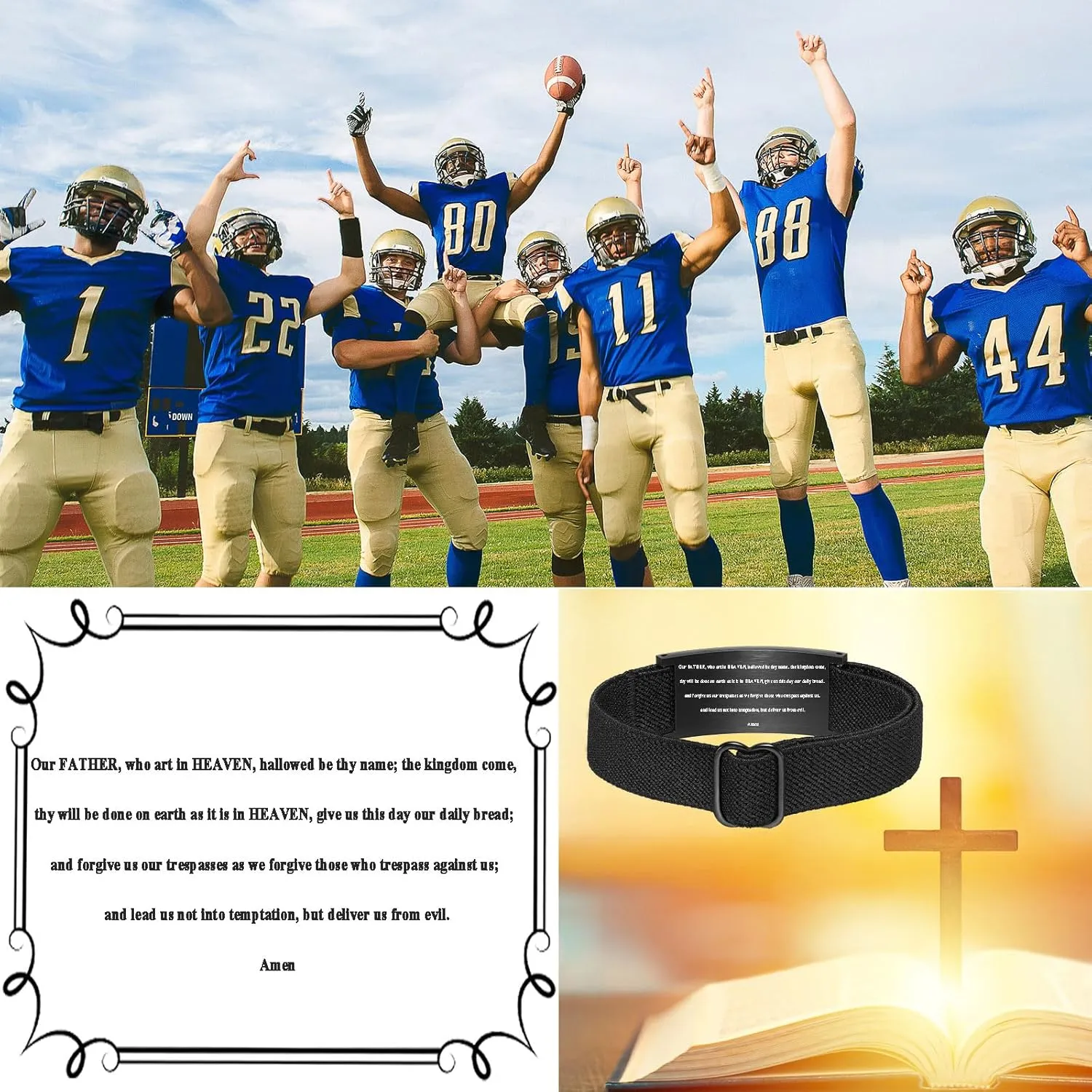 Graduation Gifts for Him Bracelets for Men Boys Football Cross Bracelet Elastic Strap Stainless Steel Adjustable Bible Verse Bracelets Baptism Christian Jewelry Graduation Gifts
