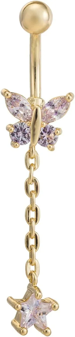 Gualiy Belly Rings Surgical Steel Butterfly Star Cubic Zirconia Belly Rings Jewelry