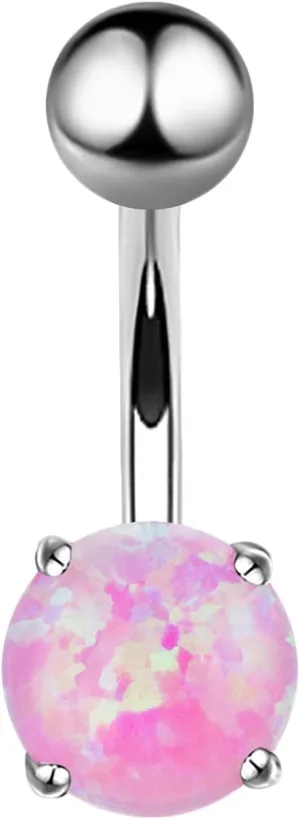 Gualiy Navel Rings For Women Stainless Steel Round Opal Stone Belly Rings For Women