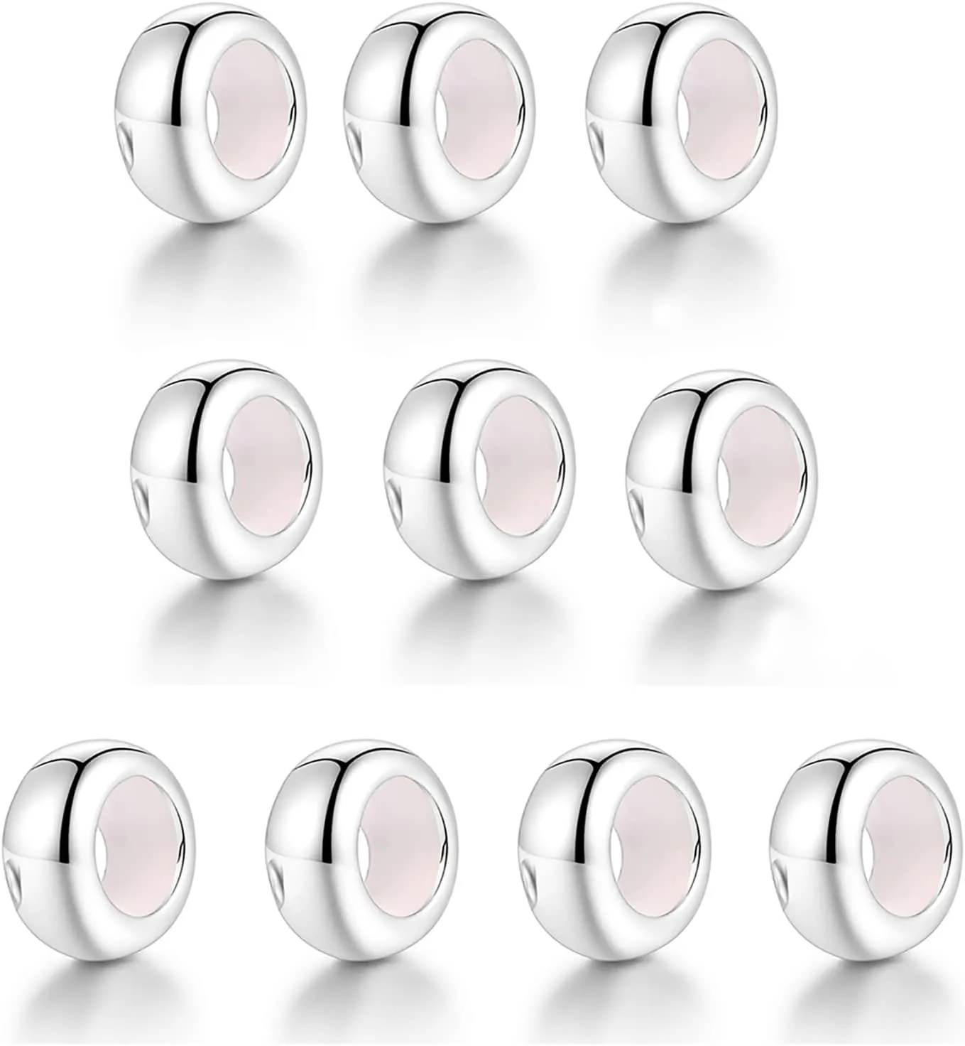 GW Stopper Charms 925 Sterling Silver Round Rondelle Spacer Beads for Charm Bracelets for Women