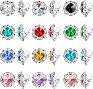 HAIAISO 12 Pairs Clip on Rhinestone Earrings Competition Dance Earrings for Women Round Shaped Acrylic Stone Inside Halo Earrings For Dance Competitions Stage Performance Bridal Party Earrings Jewelry