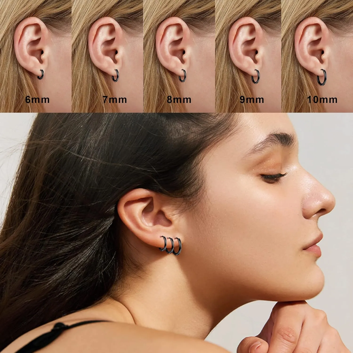 HAIAISO 5 Pairs Small Hoop Earrings Set for Women Men 316L Stainless Steel Huggie Earrings 1.6MM Tube Tiny Cartilage Helix Earrings Hoop Silver Gold Hoop Earrings for Multiple Piercing Jewelry 6/7/8/9/10MM