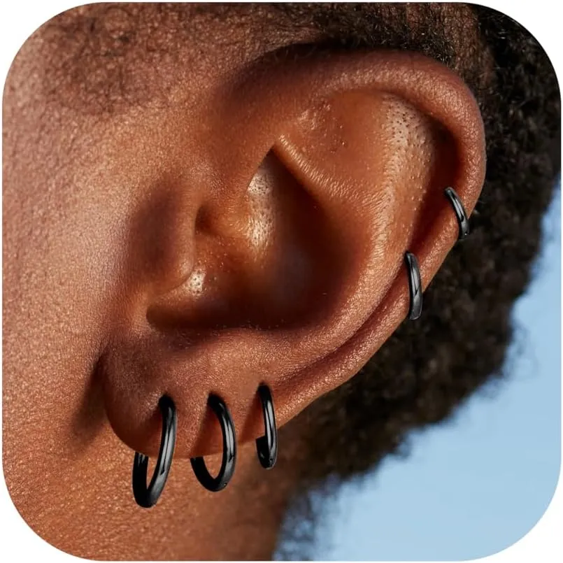 HAIAISO 5 Pairs Small Hoop Earrings Set for Women Men 316L Stainless Steel Huggie Earrings 1.6MM Tube Tiny Cartilage Helix Earrings Hoop Silver Gold Hoop Earrings for Multiple Piercing Jewelry 6/7/8/9/10MM