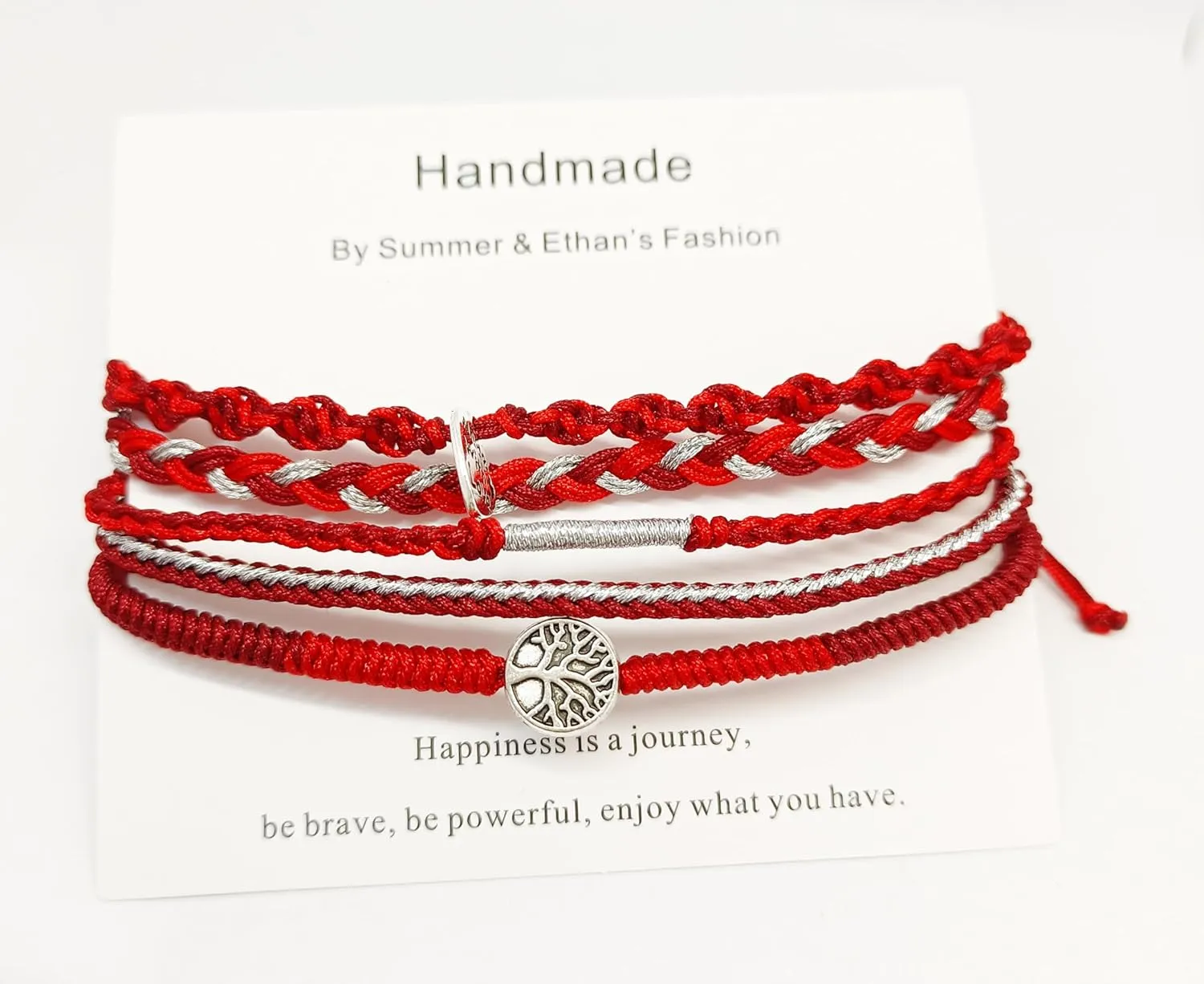 Handmade bracelet/hand chain string art Jewelry gifts for friends and family (Dark red, 1set 5pcs)