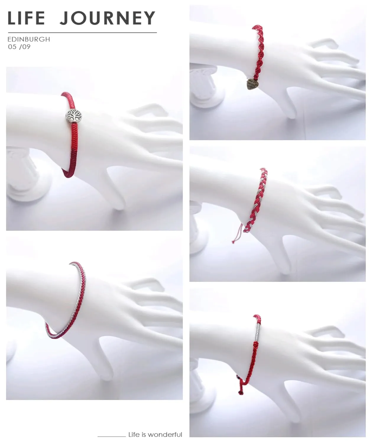 Handmade bracelet/hand chain string art Jewelry gifts for friends and family (Dark red, 1set 5pcs)