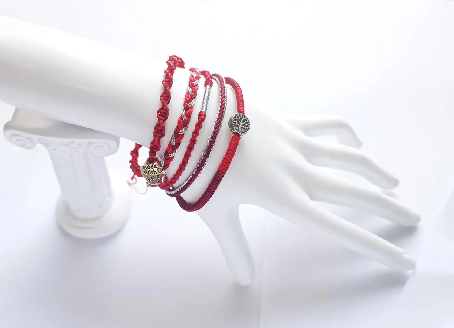 Handmade bracelet/hand chain string art Jewelry gifts for friends and family (Dark red, 1set 5pcs)