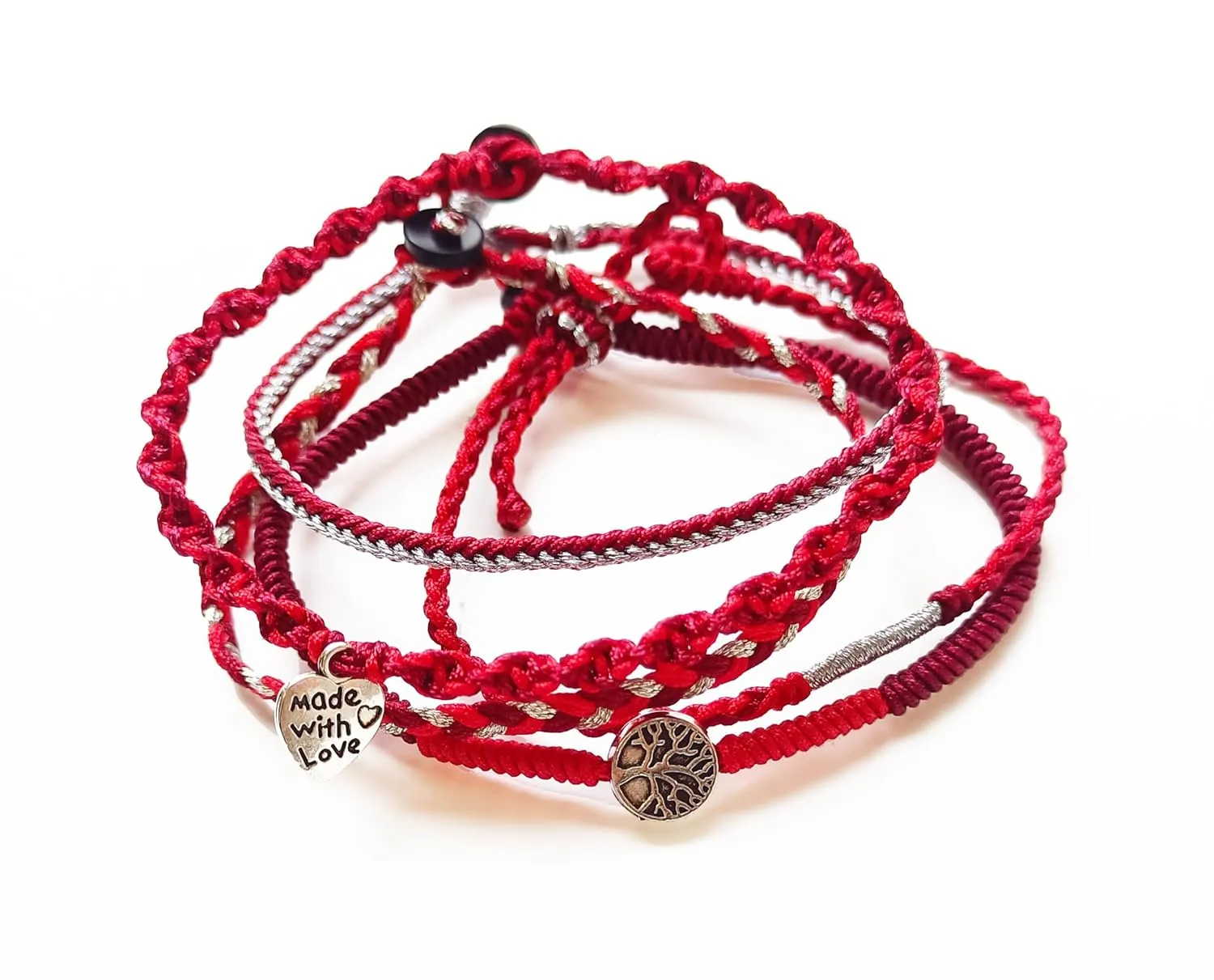 Handmade bracelet/hand chain string art Jewelry gifts for friends and family (Dark red, 1set 5pcs)