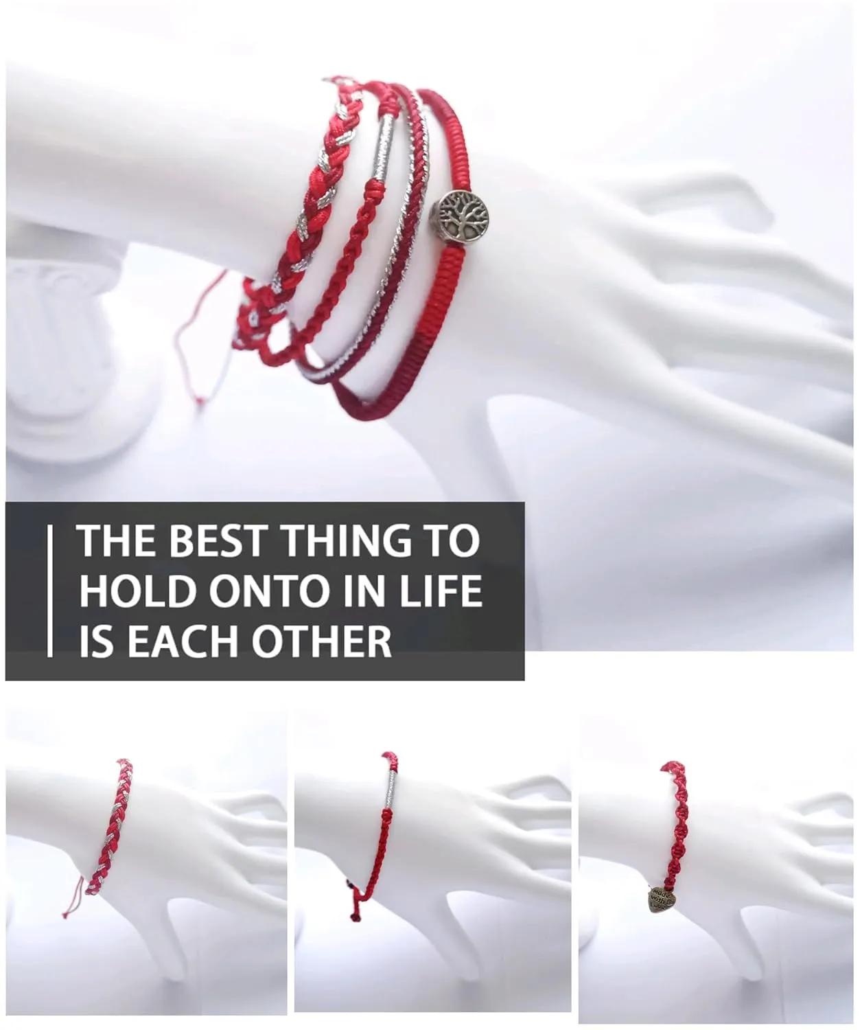 Handmade bracelet/hand chain string art Jewelry gifts for friends and family (Dark red, 1set 5pcs)