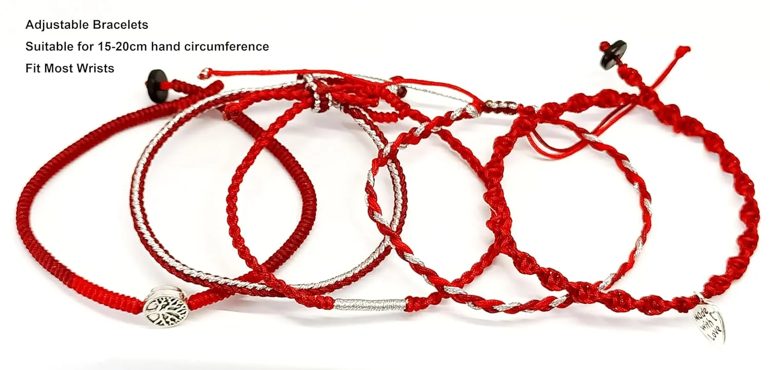 Handmade bracelet/hand chain string art Jewelry gifts for friends and family (Dark red, 1set 5pcs)
