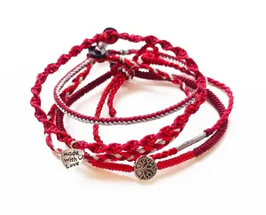 Handmade bracelet/hand chain string art Jewelry gifts for friends and family (Dark red, 1set 5pcs)