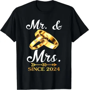 Happy Anniversary Mr & Mrs Since 2024 Gold Rings For Couple T-Shirt