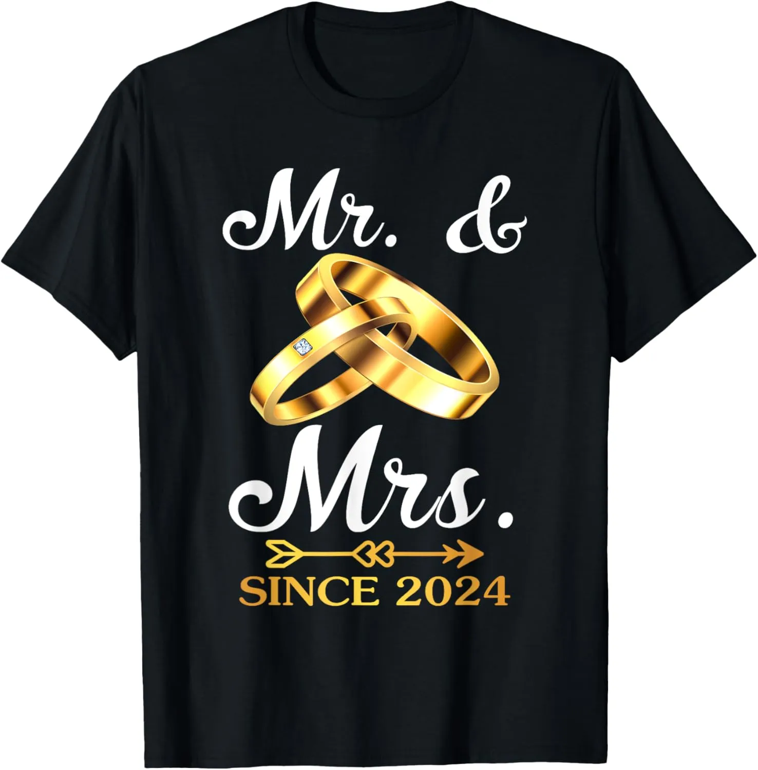 Happy Anniversary Mr & Mrs Since 2024 Gold Rings For Couple T-Shirt