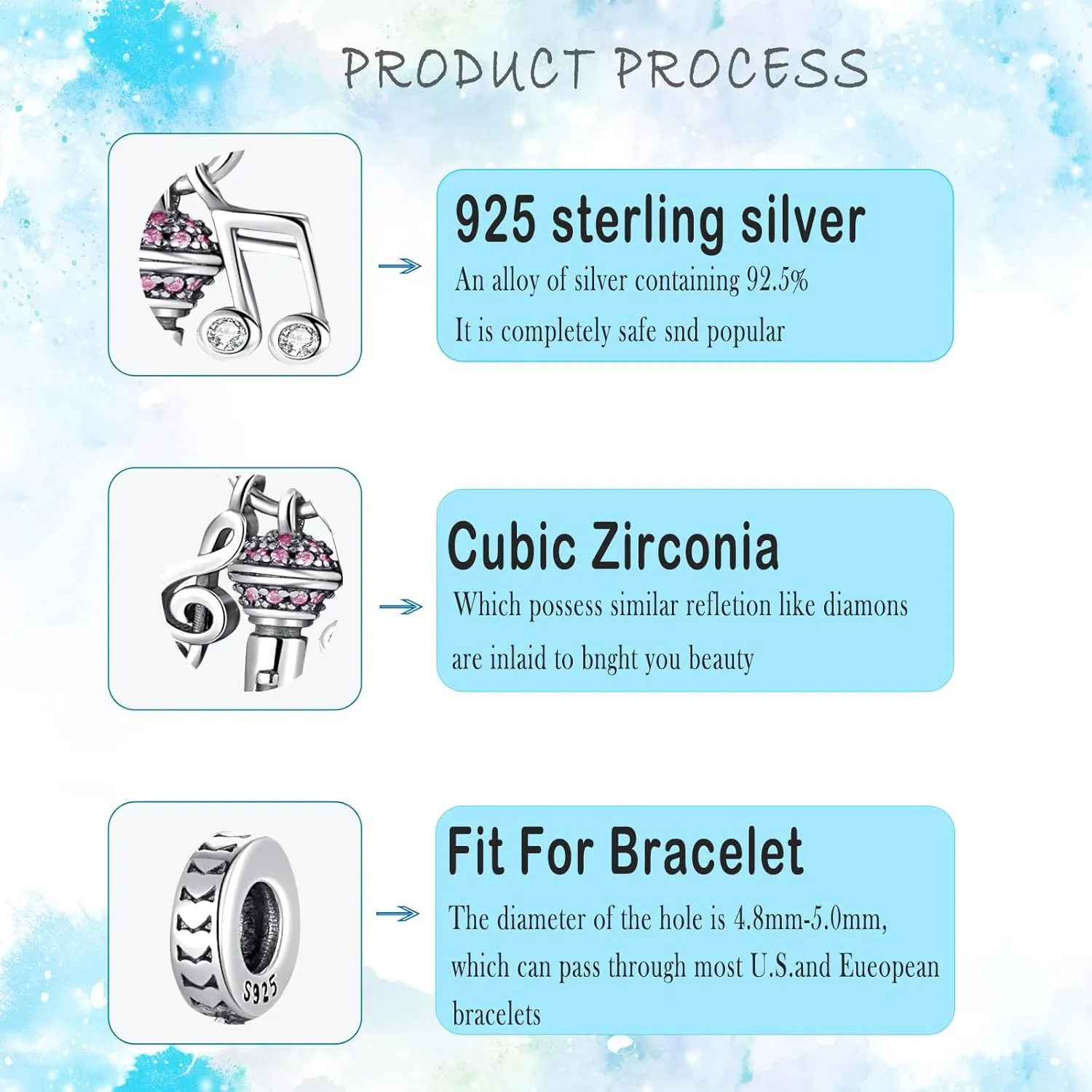 HappyStar 925 Sterling Silver Charm fits Pandora Bracelets NecklacePendants DIY Jewelry Gift For WomenWith one Spacer Bead Charms