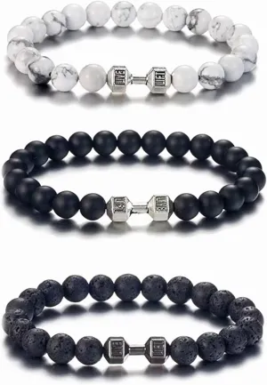 Harry and Henry 2/3PCS Weighted Bracelet for Men Dumbbell Bracelet for Men Mens Heavy Bracelets Mens Beaded Bracelets Gym Jewelry Gifts