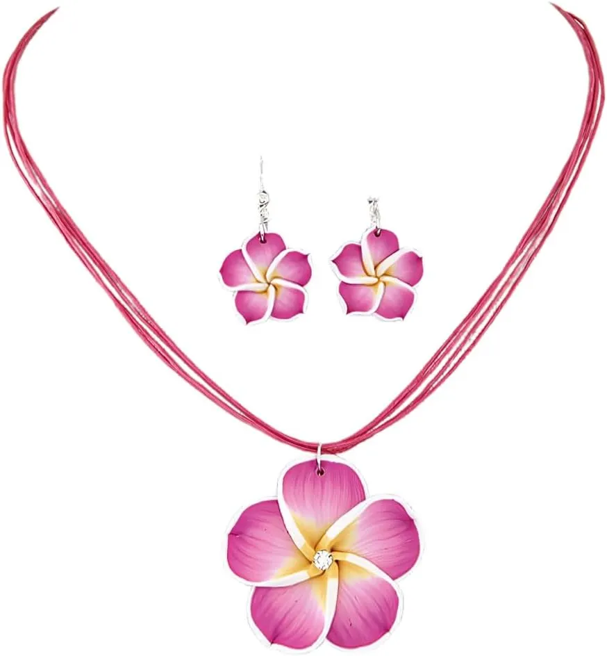 Hawaiian Flowers Beach Necklaces for Women Necklace and Earring Set Hibiscus Earrings Necklace Sets Bohemia Flower Dangle Earrings Beach Summer Jewelry Accessories