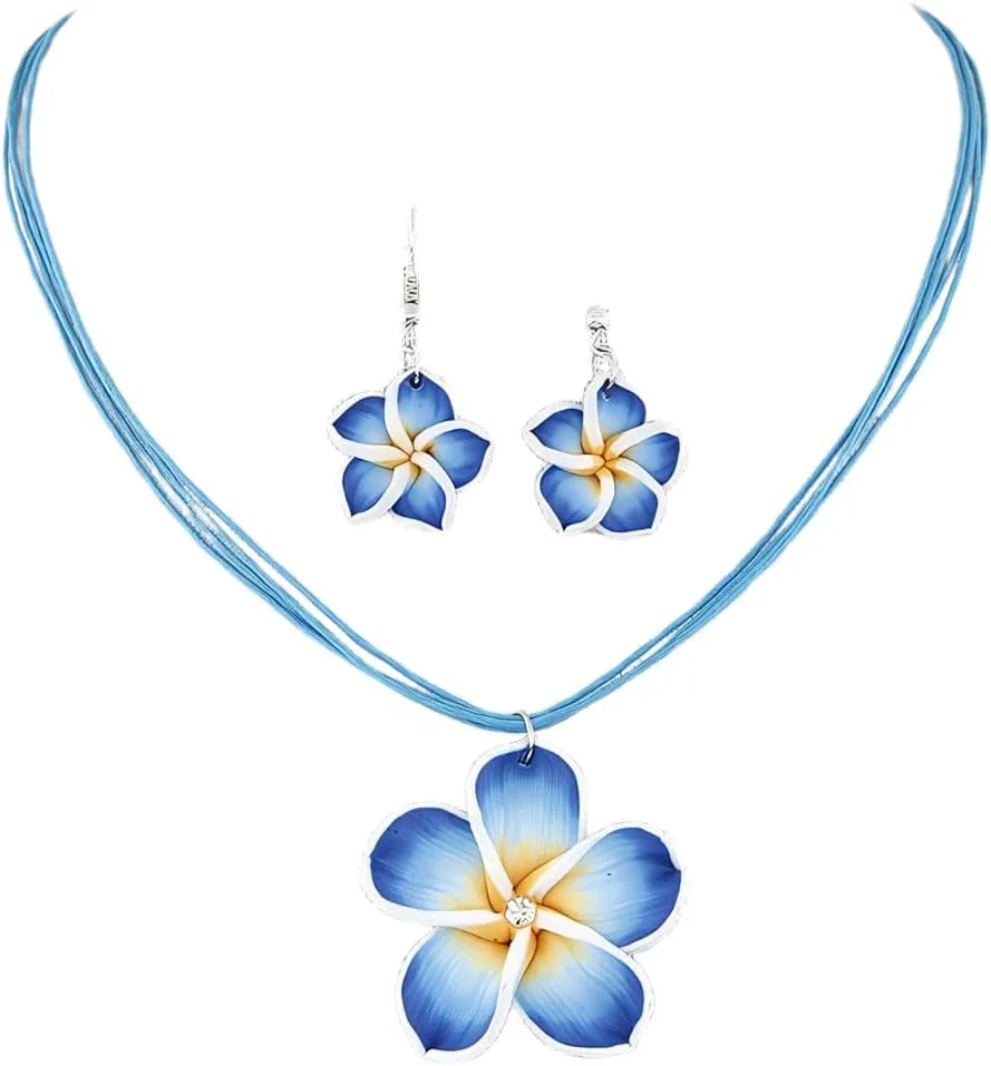 Hawaiian Flowers Beach Necklaces for Women Necklace and Earring Set Hibiscus Earrings Necklace Sets Bohemia Flower Dangle Earrings Beach Summer Jewelry Accessories