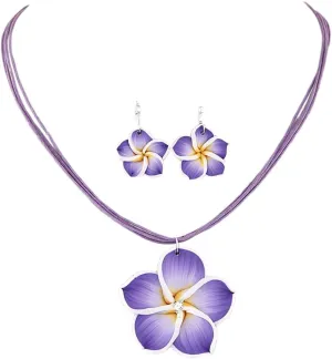 Hawaiian Flowers Beach Necklaces for Women Necklace and Earring Set Hibiscus Earrings Necklace Sets Bohemia Flower Dangle Earrings Beach Summer Jewelry Accessories