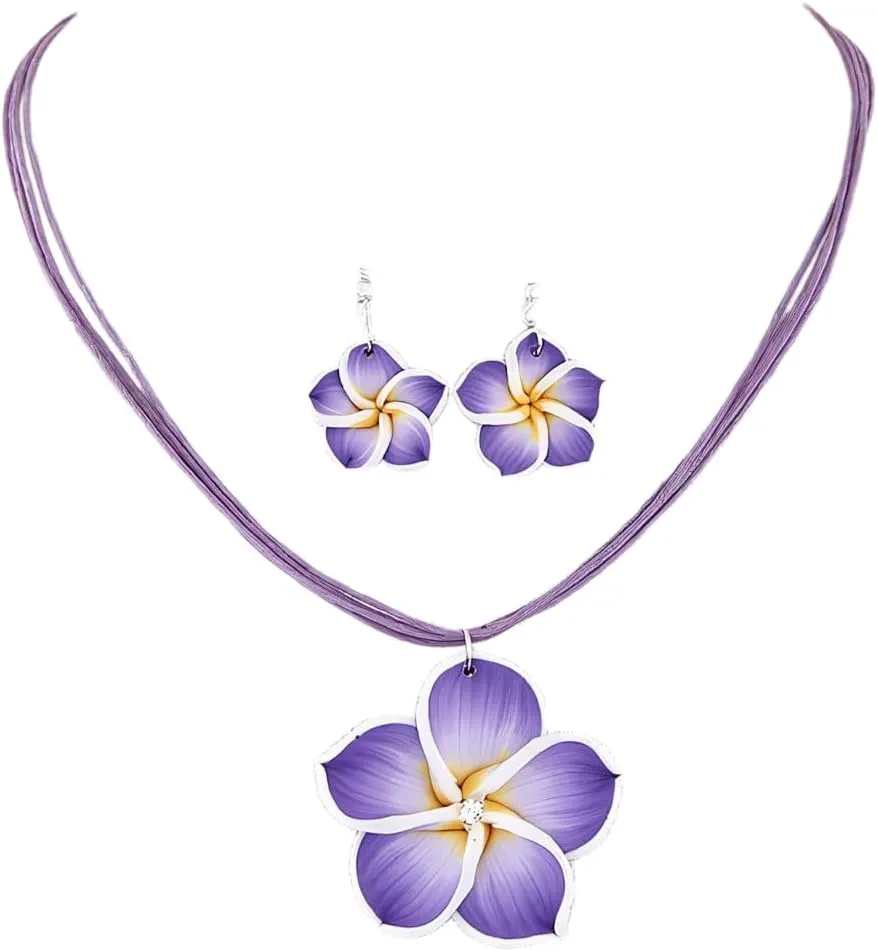 Hawaiian Flowers Beach Necklaces for Women Necklace and Earring Set Hibiscus Earrings Necklace Sets Bohemia Flower Dangle Earrings Beach Summer Jewelry Accessories