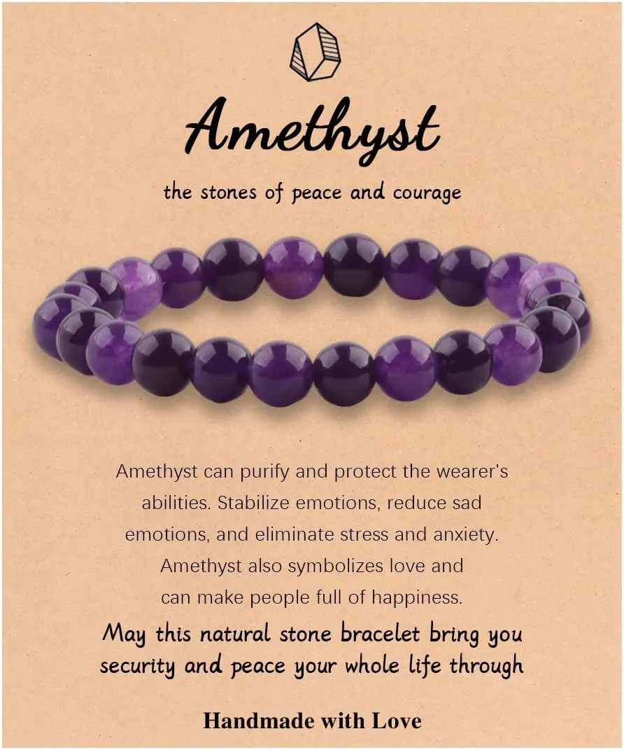 Healing Crystal Bracelet for Women Men,Relief Anxiety Yoga Bracelet, 8 mm Natural Stone Citrine Jade Beaded Stretch Bracelets,Semi-Precious Gemstones Energy Bracelet Inspirational Jewelry