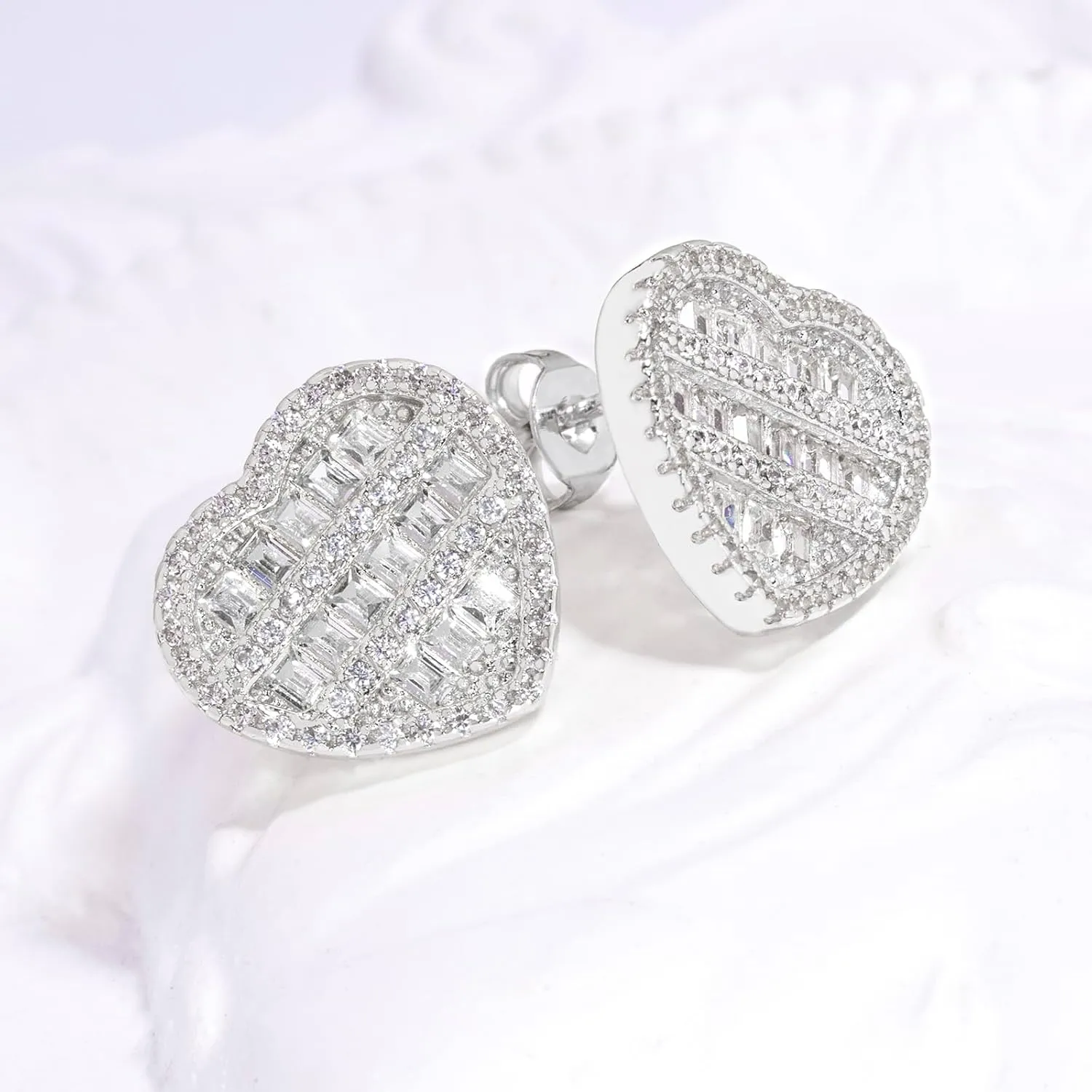 Heart Earrings For Women Trendy Stud Earrings For Men, Gold Plated Hypoallergenic Cubic Zirconia Earrings Studs, Iced Earrings Jewelry Christmas Earrings Mothers Day Gifts