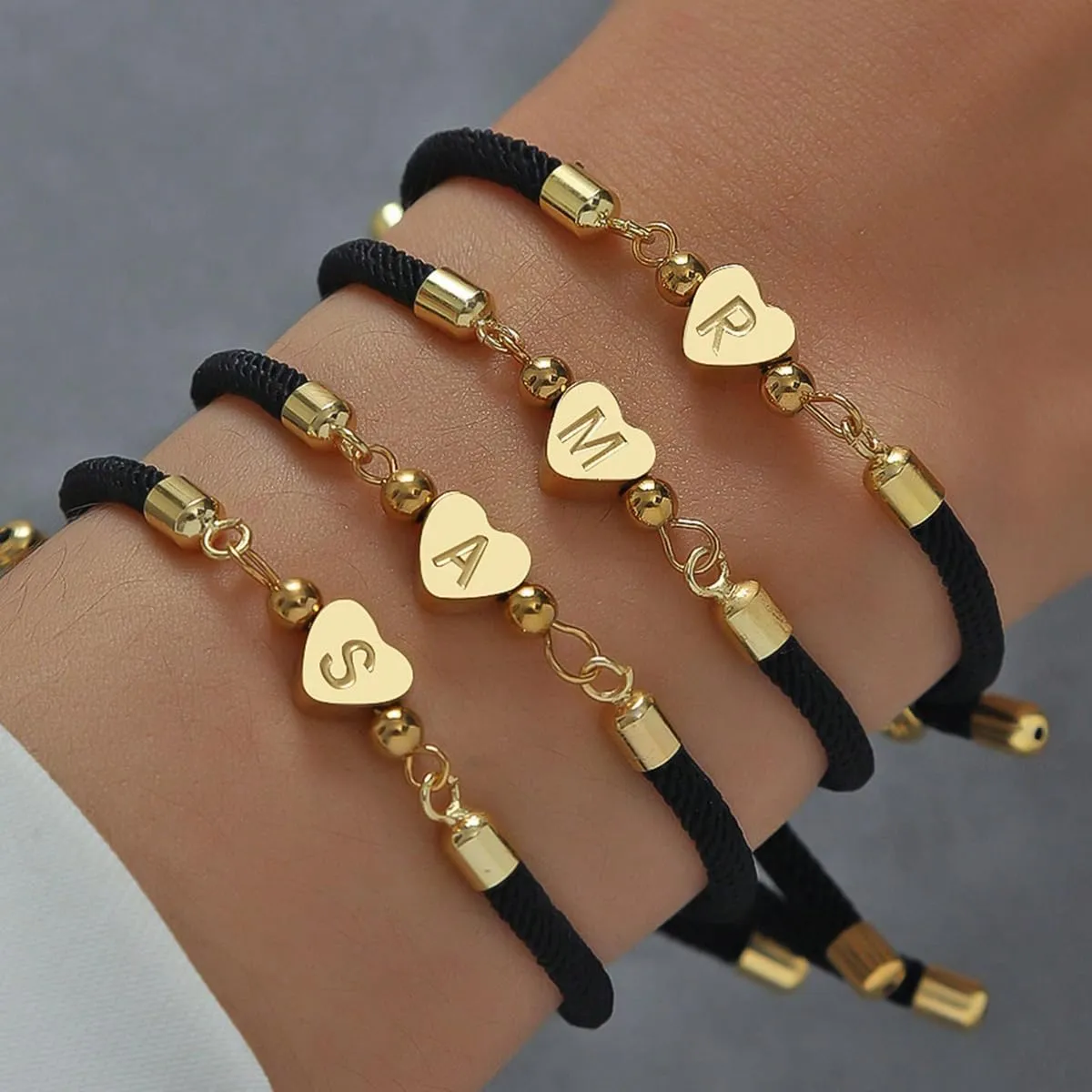 Heart Initial Bracelets 26 Letters Initial Charms Bracelet for Women A-Z Braided Bracelets Heart Handmade Adjustable Jewelry for Mom Daughter Birthday Jewelry Gift