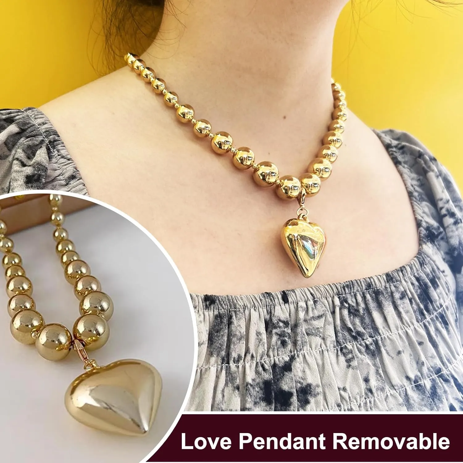 Heart Pendant Choker Necklaces for Women, Chunky Puffy Heart Necklace Jewelry for Women Gifts, Y2k Heart Pendant Necklace