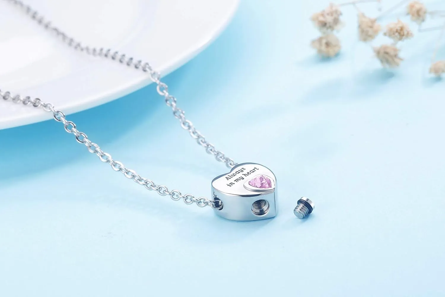 Heart Urn Necklaces for Ashes Birthstone Ashes Necklace Always in My Heart Cremation Jewelry Keepsake Memorial Necklace